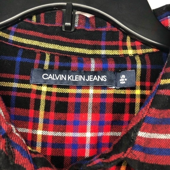 Calvin Klein Jeans Plaid Button-Down Top Sz Lg - Picture 3 of 5